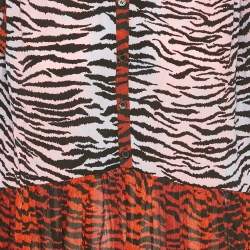 Kenzo Burgundy Animal Printed SIlk Chiffon Paneled Oversized Maxi Dress S