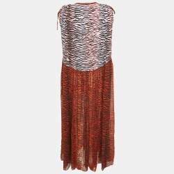 Kenzo Burgundy Animal Printed SIlk Chiffon Paneled Oversized Maxi Dress S