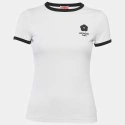 Kenzo White Logo Applique Cotton Knit Top XS