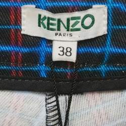 Pre Owned Kenzo Blue Irregular Check Denim Skinny Jeans S Waist 29"