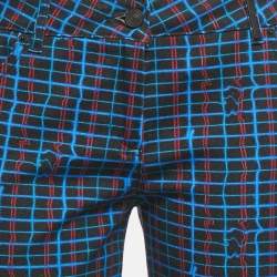 Pre Owned Kenzo Blue Irregular Check Denim Skinny Jeans S Waist 29"