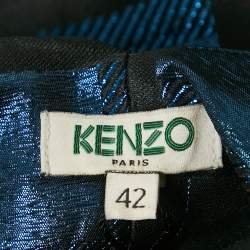 Pre Owned Kenzo Blue Square Lurex V-Neck Shift Dress L