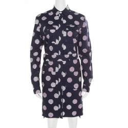 Kenzo Navy Blue Dot and Stripe Printed Cotton Belted Shirt Dress M