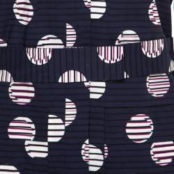 Pre Owned Kenzo Navy Blue Dot and Stripe Printed Cotton Belted Shirt Dress M