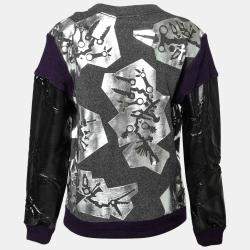 Pre Owned Kenzo Grey Monster Foil Print Multi Fabric Sweatshirt S