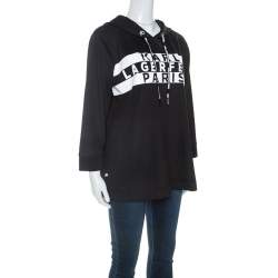 Karl Lagerfeld Black Logo Print Scuba Jersey Hoodie M