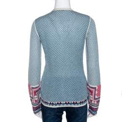 Pre Owned Kenzo Multicolor Intarsia Knit Cardigan M