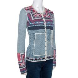Pre Owned Kenzo Multicolor Intarsia Knit Cardigan M