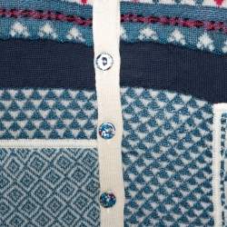 Pre Owned Kenzo Multicolor Intarsia Knit Cardigan M