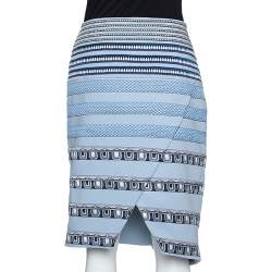 Pre Owned Kenzo Blue Stretch Knit Striped Applique Wrap Skirt M