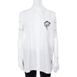 Pre Owned Kenzo White Cotton Dolphin Detail Sleeveless Shirt L