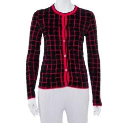 مملوكة مسبقًا Kenzo Pink & Black Velour Knit Button Front Cardigan S