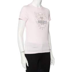 مملوكة مسبقًا Kenzo Light Pink Cotton Tiger Logo Printed T-Shirt XS