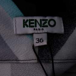 Pre Owned Kenzo Multicolor Spray Collage Printed Crepe Draped Neck Oversized Dress S