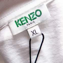 Pre Owned Kenzo White Cotton Knit Logo Print Sleeve T-Shirt XL