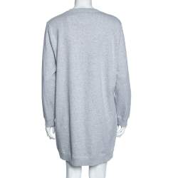 Pre Owned Kenzo Grey Cotton Tiger Embroidered Sweatshirt Dress L