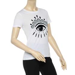 Pre Owned Kenzo White Flocked Eye Cotton Knit T-Shirt S
