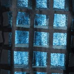 Pre Owned Kenzo Blue-Black Metallic Square Jacquard Long Sleeve Shift Dress L