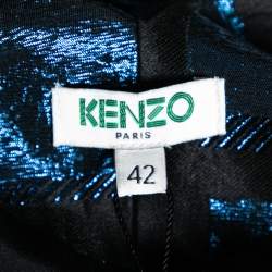 Pre Owned Kenzo Blue-Black Metallic Square Jacquard Long Sleeve Shift Dress L