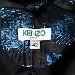 Pre Owned Kenzo Blue-Black Metallic Square Jacquard Long Sleeve Shift Dress L