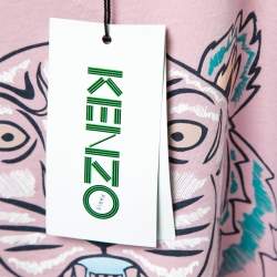 Pre Owned Kenzo Pink Tiger Logo Printed Cotton Short Sleeve T-Shirt XS