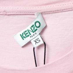 Pre Owned Kenzo Pink Tiger Logo Printed Cotton Short Sleeve T-Shirt XS