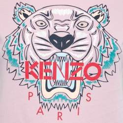 Pre Owned Kenzo Pink Tiger Logo Printed Cotton Short Sleeve T-Shirt XS