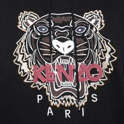 Pre Owned Kenzo Black Tiger Logo Embroidered Cotton Hoodie S