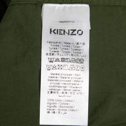 Pre Owned Kenzo Khaki Green Cotton Belted Short Sleeve Dress M