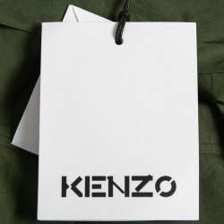 Pre Owned Kenzo Khaki Green Cotton Belted Short Sleeve Dress M