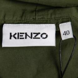 Pre Owned Kenzo Khaki Green Cotton Belted Short Sleeve Dress M