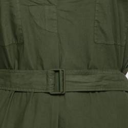 Pre Owned Kenzo Khaki Green Cotton Belted Short Sleeve Dress M