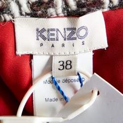 Pre Owned Kenzo Brown & Beige Checkered Wool Crop Cape M
