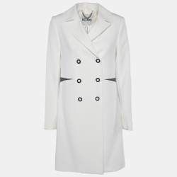 Kenzo White Contrast Detail Double Breasted Coat M