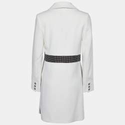 Kenzo White Contrast Detail Double Breasted Coat M