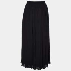 Kenzo Black Pleated Chiffon Belted Midi Skirt M