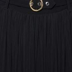 Kenzo Black Pleated Chiffon Belted Midi Skirt M