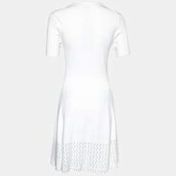 مملوكة مسبقًا Kenzo White Perforated Knit Fit & Flare Dress M
