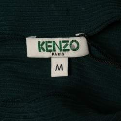 Pre Owned Kenzo Dark Green Textured Knit Zip Detailed Sleeveless Top M