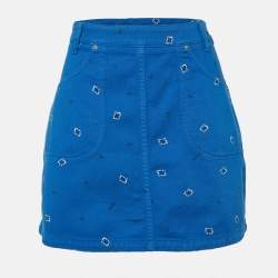 Pre Owned Kenzo Blue Printed Denim Mini Skirt M