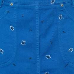 Pre Owned Kenzo Blue Printed Denim Mini Skirt M