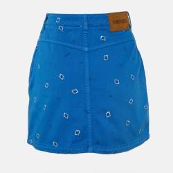 Pre Owned Kenzo Blue Printed Denim Mini Skirt M