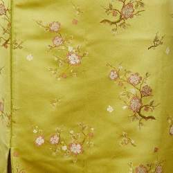 Pre Owned Kenzo Green Floral Jacquard Satin Slit Detail Midi Skirt M