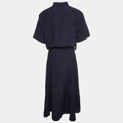 Pre Owned Kenzo Navy Blue Crepe Short Sleeves Maxi Dress M