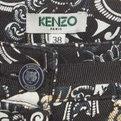 Kenzo Black 'The Eye' Print Gabardine Stripe Applique Trousers M