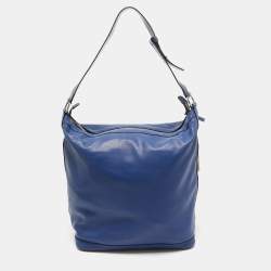 Pre Owned Kenzo Blue Leather Front Zip Bucket Bag