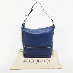 Pre Owned Kenzo Blue Leather Front Zip Bucket Bag