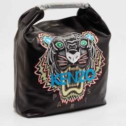 Pre Owned Kenzo Black Leather Embroidered Tiger Tote