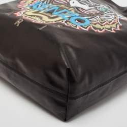 Pre Owned Kenzo Black Leather Embroidered Tiger Tote