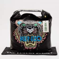 Pre Owned Kenzo Black Leather Embroidered Tiger Tote